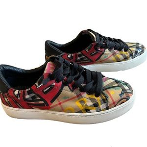 Burberry Westford Graffiti Vintage Print Check Low Top Sneakers